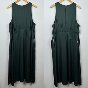 Express Green Satin Tie Waist Midi Dress